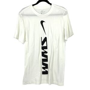 Nike Swim Short Sleeve Crew Neck T-Shirt Mens Size Small White Black Logo